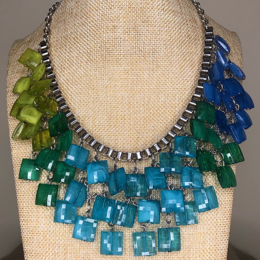 Silver tone square rainbow necklace